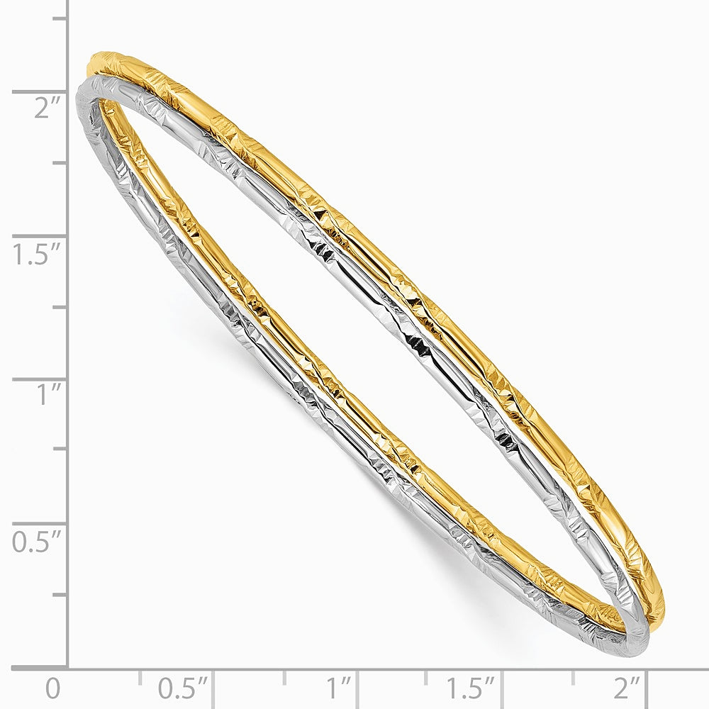 Sterling Silver Rhodium-plated Gold-tone Diamond-cut Set of 2 Bangles - Product Photo
