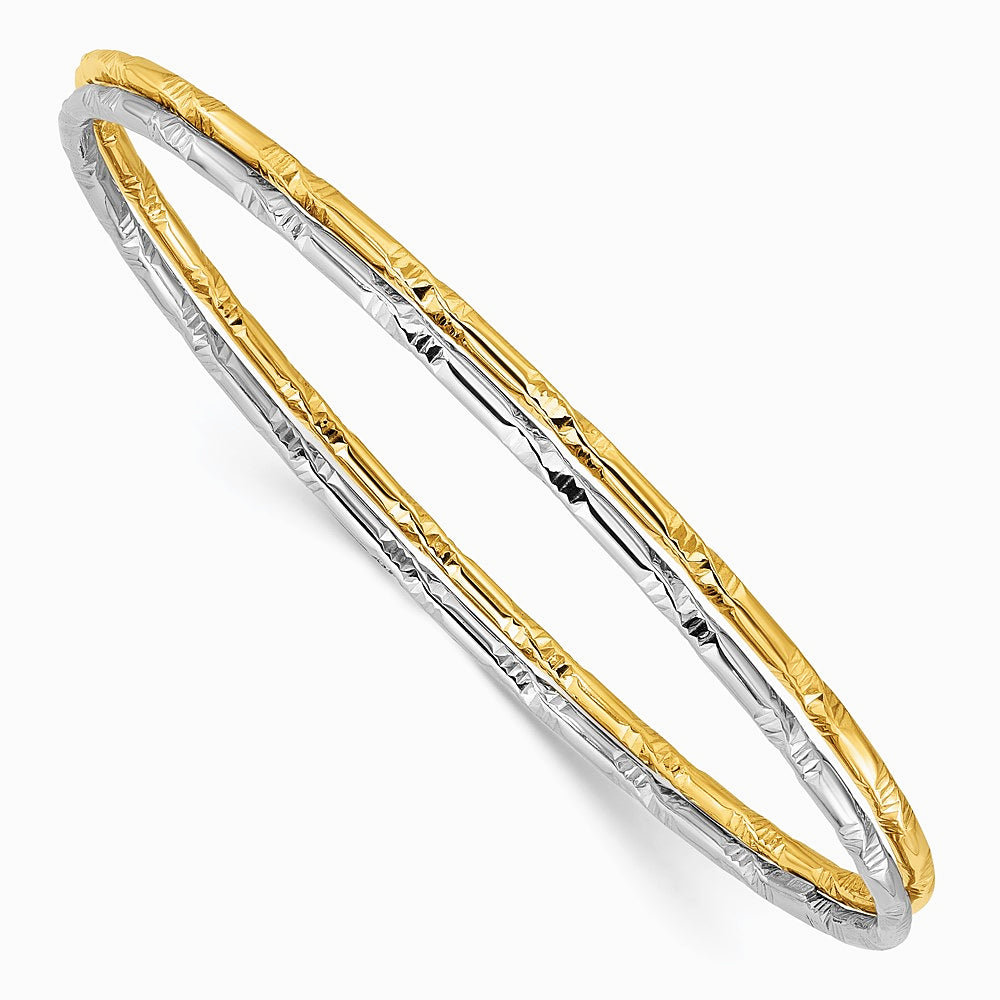 Sterling Silver Rhodium-plated Gold-tone Diamond-cut Set of 2 Bangles
