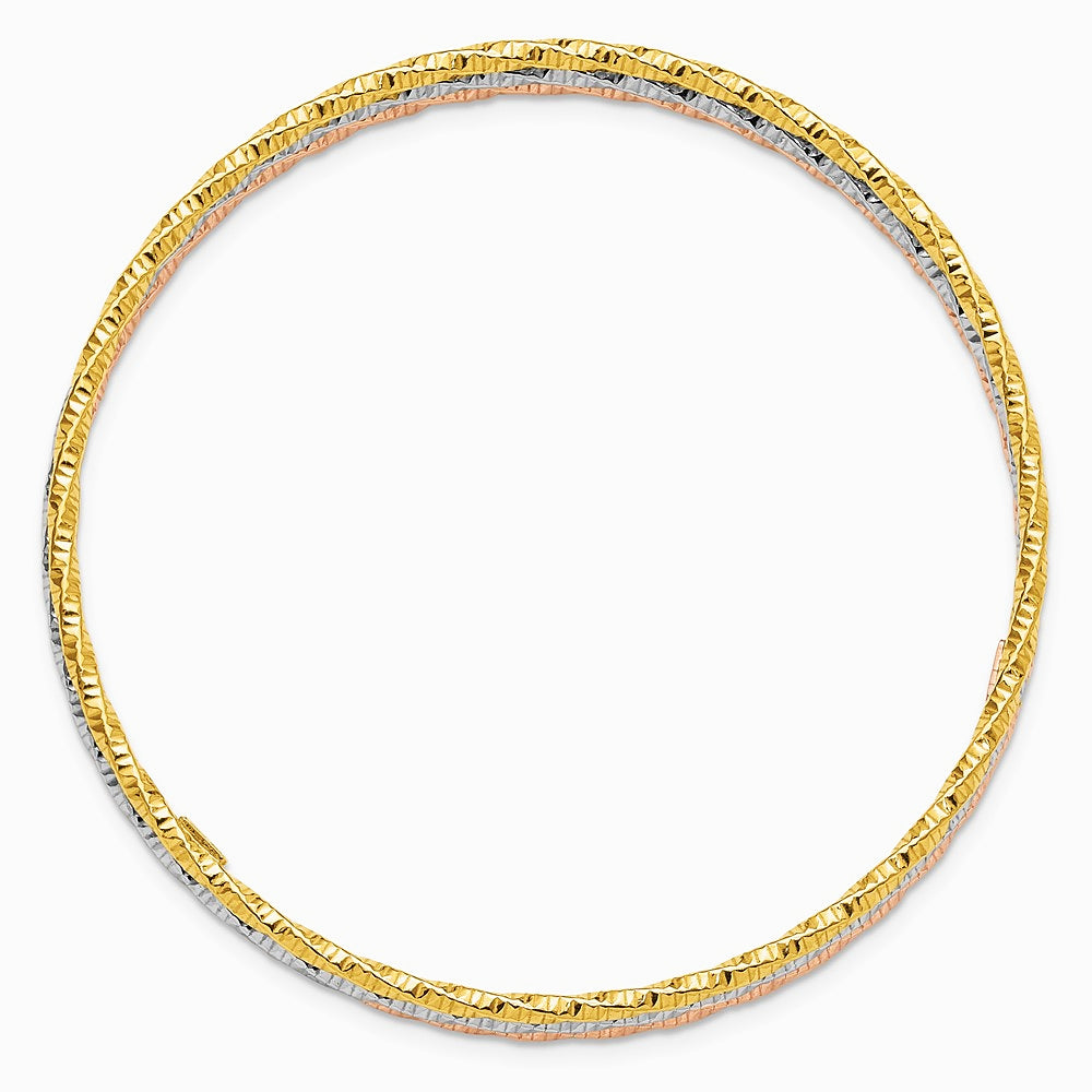 Sterling Silver Rhodium-plated Gold Rose-tone Diamond-cut Set of 3 Bangles - Product Photo