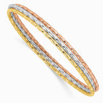 Sterling Silver Rhodium-plated Gold Rose-tone Diamond-cut Set of 3 Bangles - Product Photo