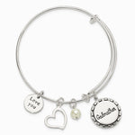 Sterling Silver Antiqued Syn. Pearl Godmother Charm Adjustable Bangle - Product Photo