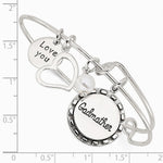 Sterling Silver Antiqued Syn. Pearl Godmother Charm Adjustable Bangle - Product Photo
