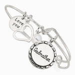 Sterling Silver Antiqued Syn. Pearl Godmother Charm Adjustable Bangle - Product Photo