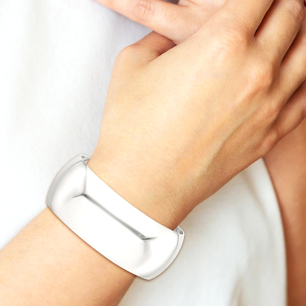 Sterling Silver Polished 25mm Domed Cuff Bangle - Product Photo