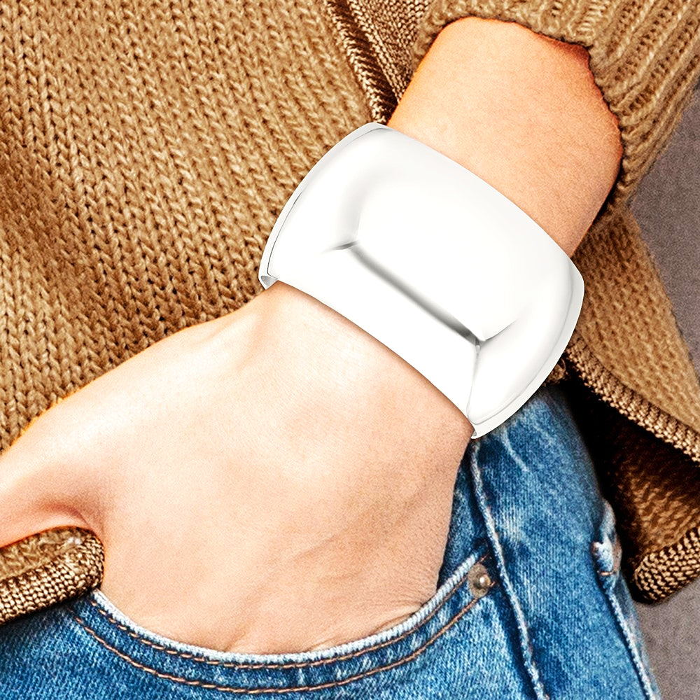 Sterling Silver Polished 40mm Domed Cuff Bangle - Product Photo