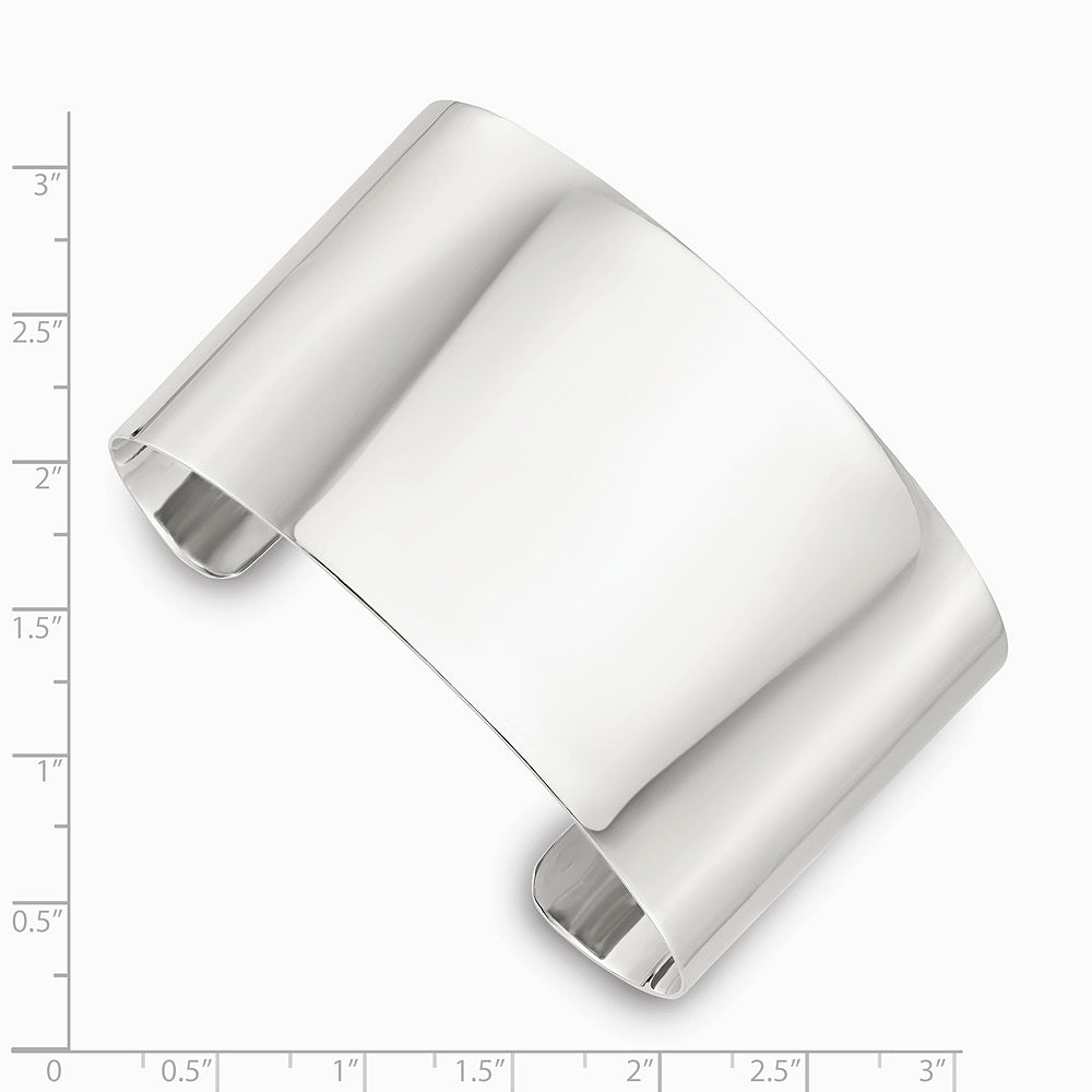 Sterling Silver Polished 40mm Flat Cuff Bangle - Product Photo