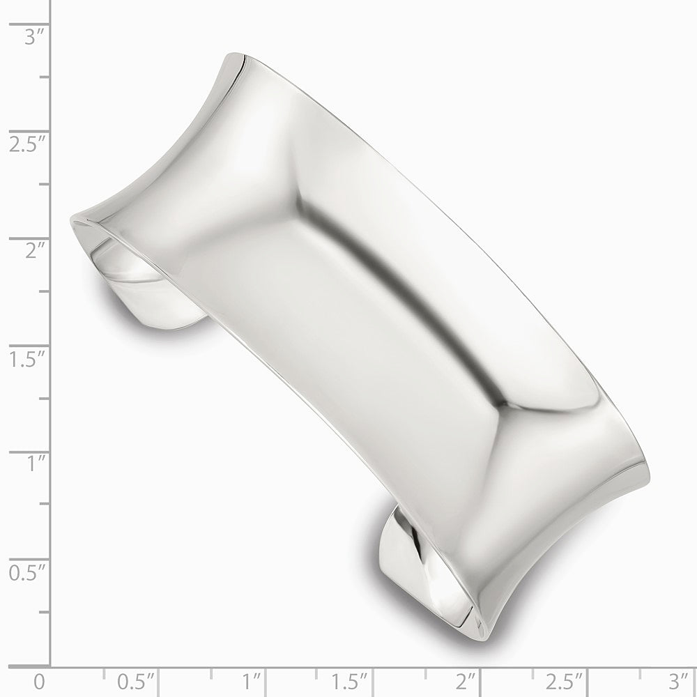 Sterling Silver Polished 25mm Concave Cuff Bangle - Product Photo
