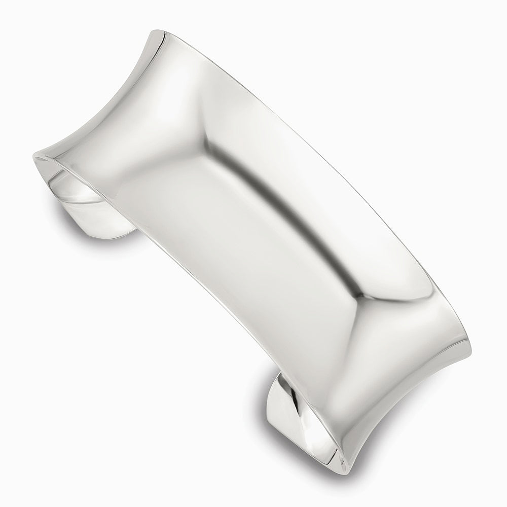 Sterling Silver Polished 25mm Concave Cuff Bangle - Product Photo