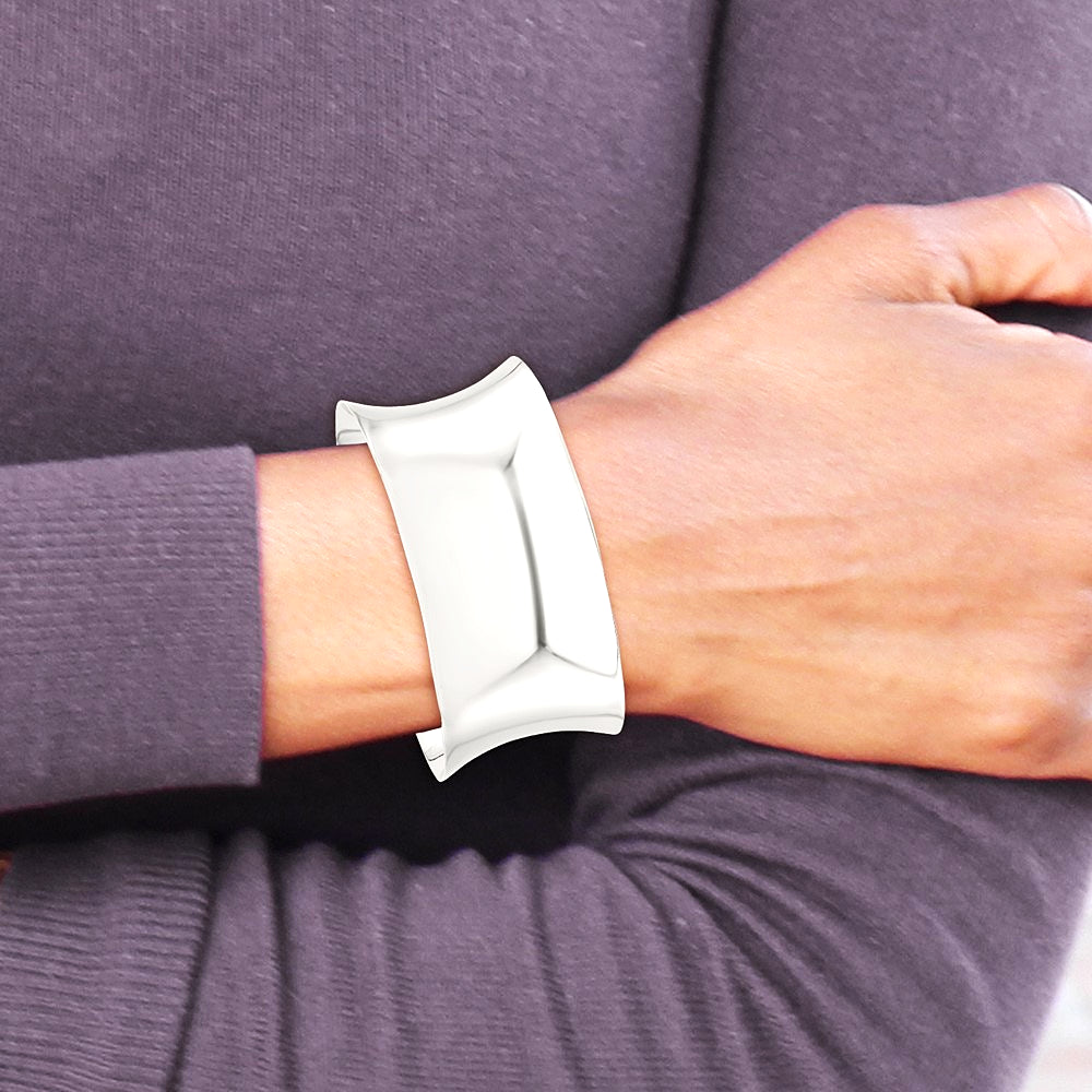 Sterling Silver Polished 30mm Concave Cuff Bangle - Product Photo