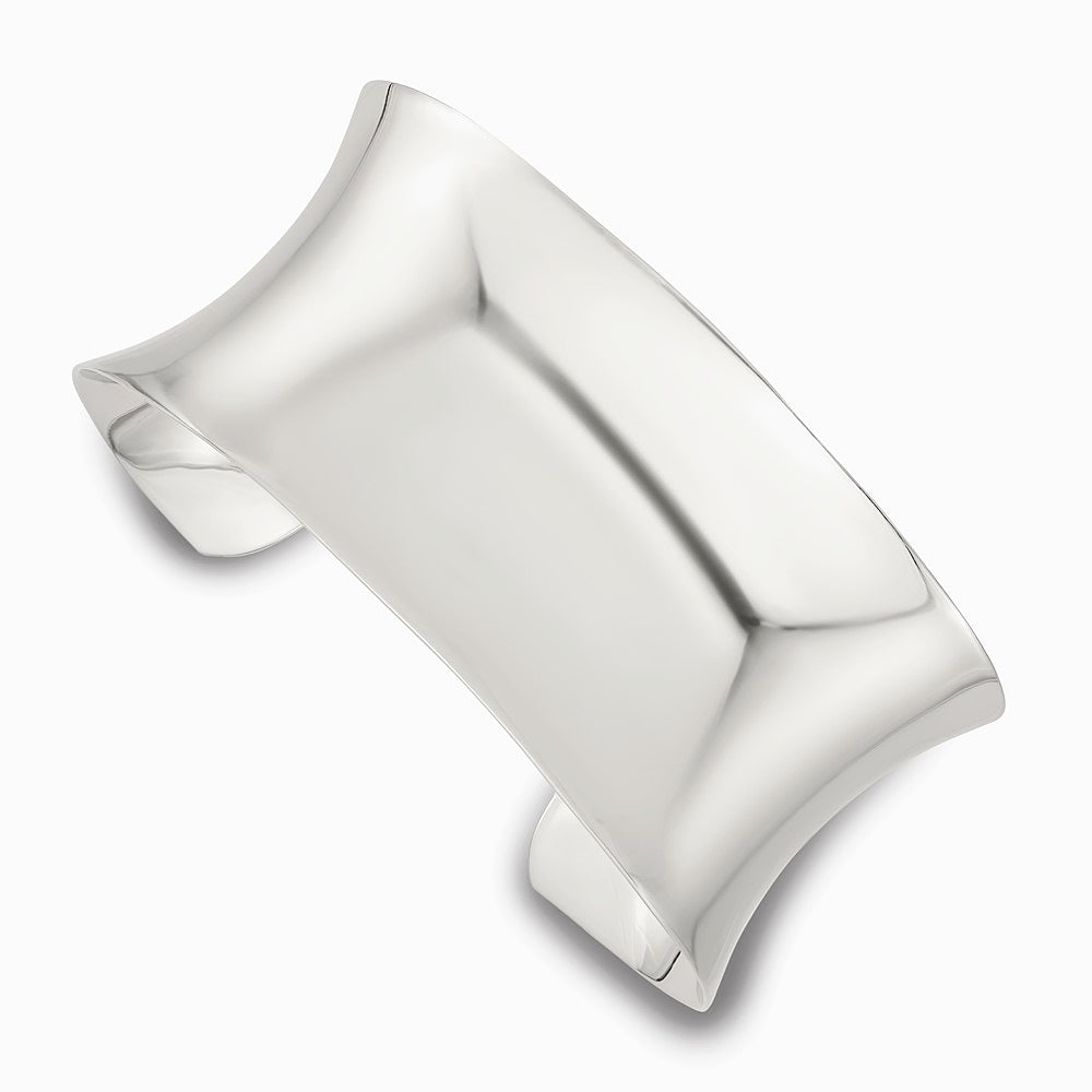 Sterling Silver Polished 30mm Concave Cuff Bangle - Product Photo