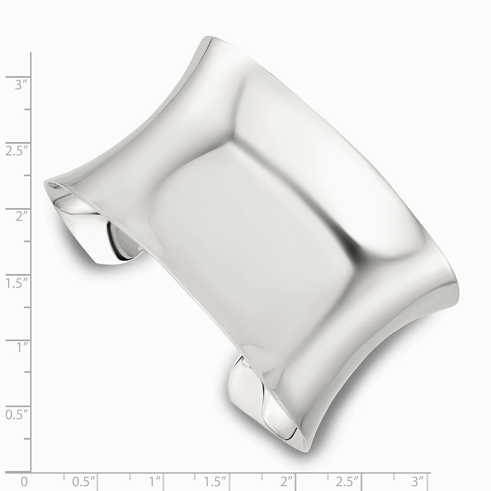 Sterling Silver Polished 40mm Concave Cuff Bangle - Product Photo