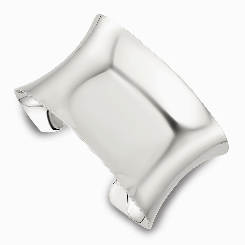 Sterling Silver Polished 40mm Concave Cuff Bangle - Product Photo