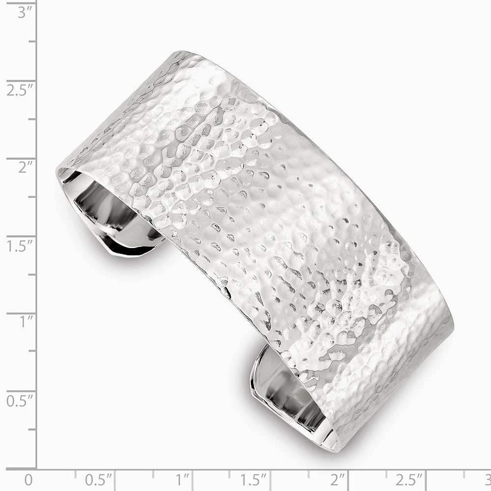 Sterling Silver 25mm Flat Hammered Cuff Bangle - Product Photo