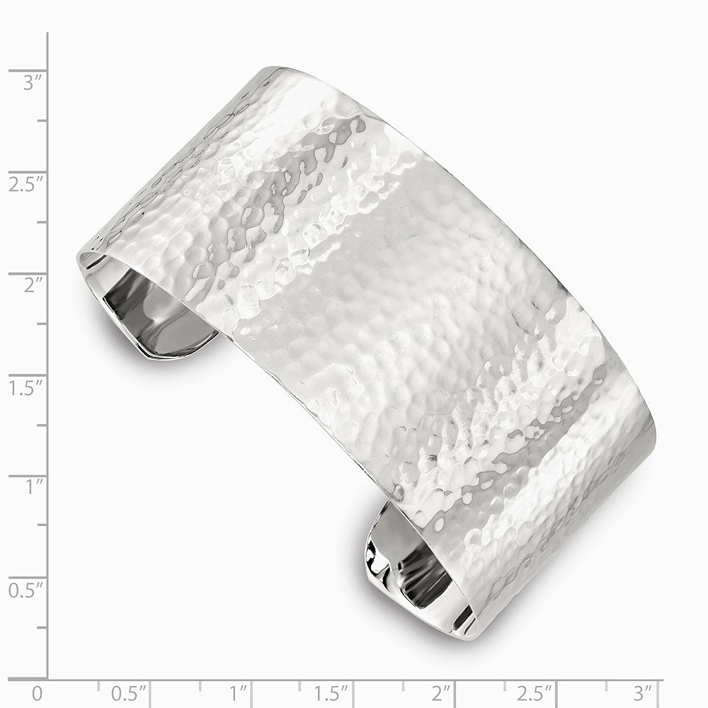 Sterling Silver 30mm Flat Hammered Cuff Bangle - Product Photo