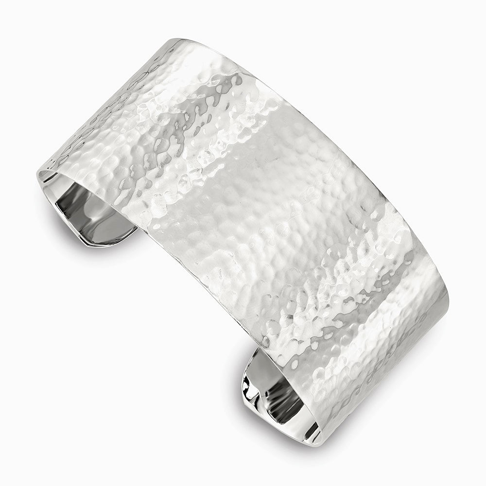 Sterling Silver 30mm Flat Hammered Cuff Bangle
