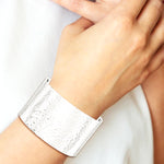 Sterling Silver 40mm Flat Hammered Cuff Bangle - Product Photo