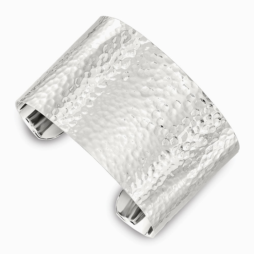 Sterling Silver 40mm Flat Hammered Cuff Bangle - Product Photo