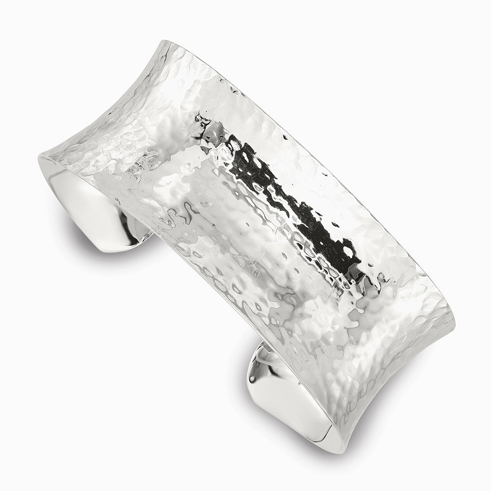 Sterling Silver 25mm Concave Hammered Cuff Bangle - Product Photo