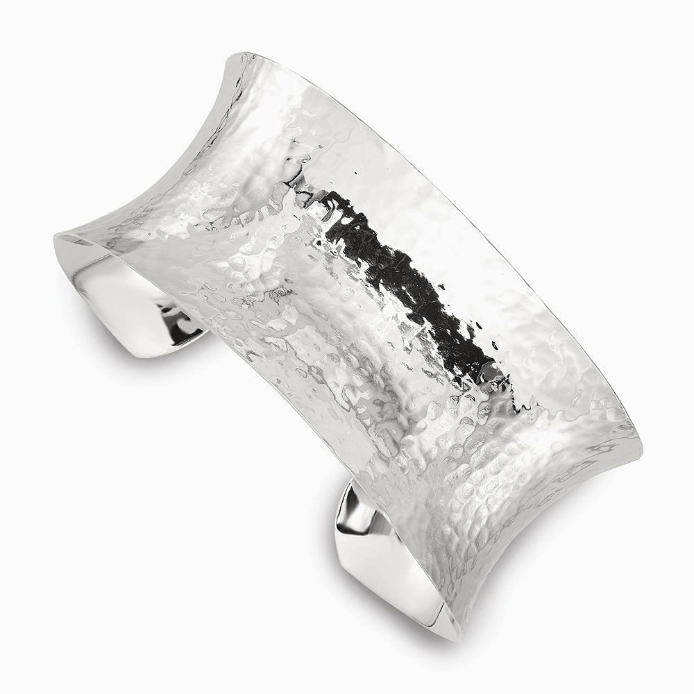 Sterling Silver 30mm Concave Hammered Cuff Bangle