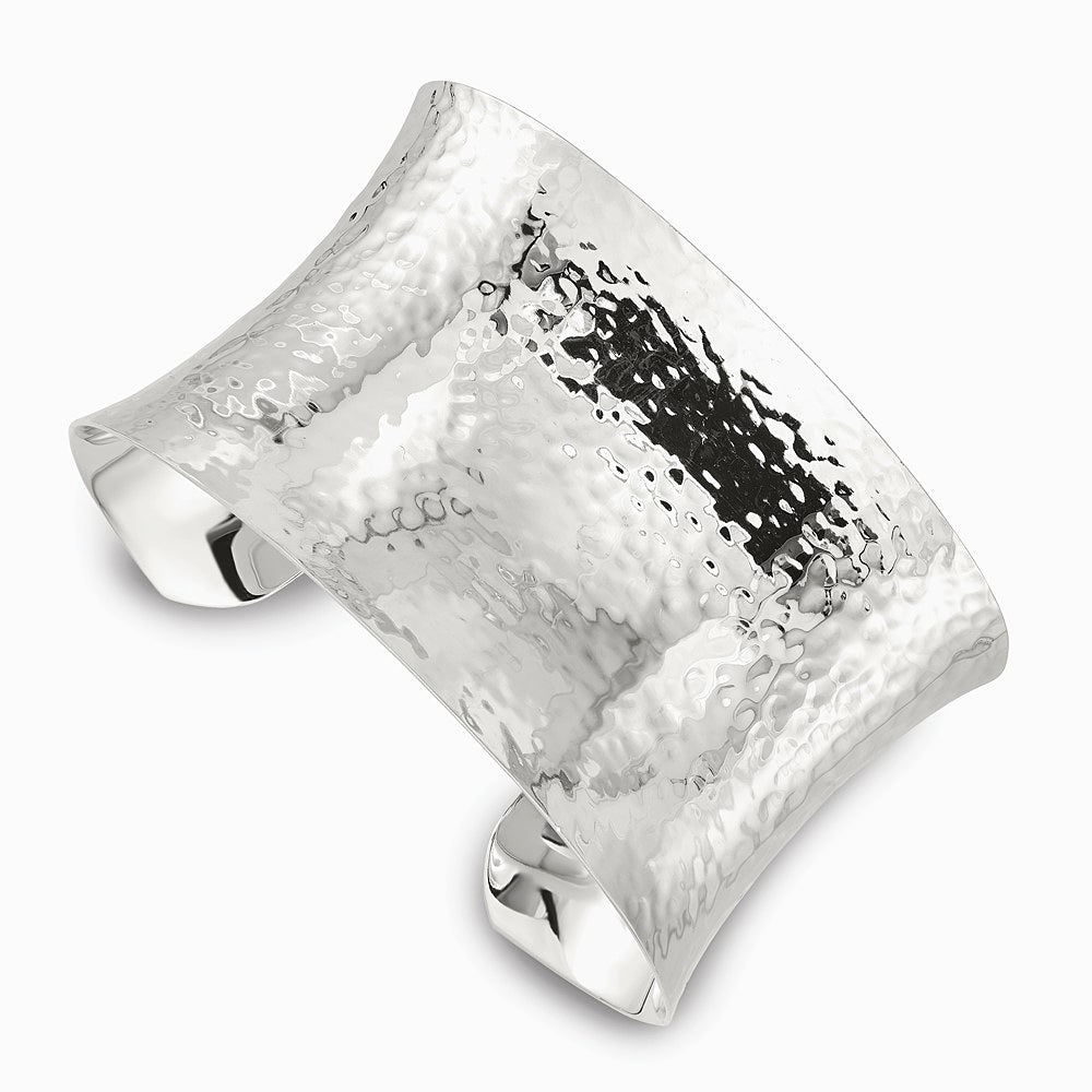 Sterling Silver 40mm Concave Hammered Cuff Bangle - Product Photo