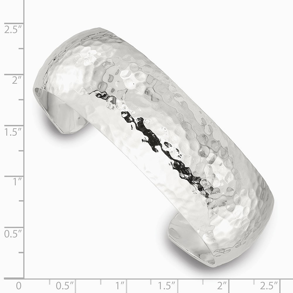 Sterling Silver 20mm Domed Hammered Cuff Bangle - Product Photo