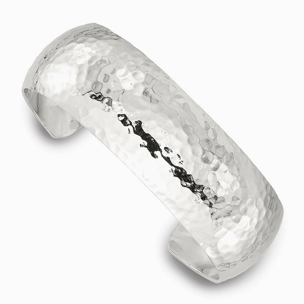Sterling Silver 20mm Domed Hammered Cuff Bangle