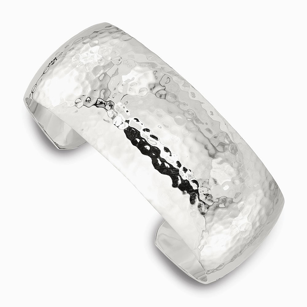 Sterling Silver 25mm Domed Hammered Cuff Bangle - Product Photo