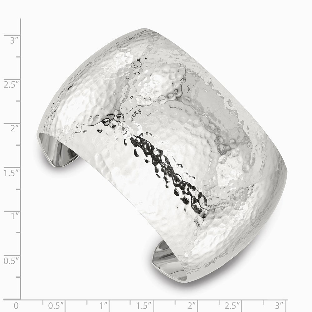 Sterling Silver 40mm Domed Hammered Cuff Bangle - Product Photo