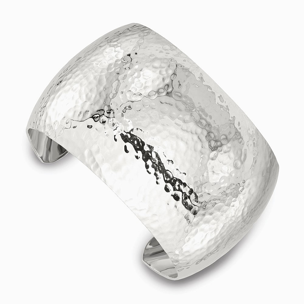 Sterling Silver 40mm Domed Hammered Cuff Bangle