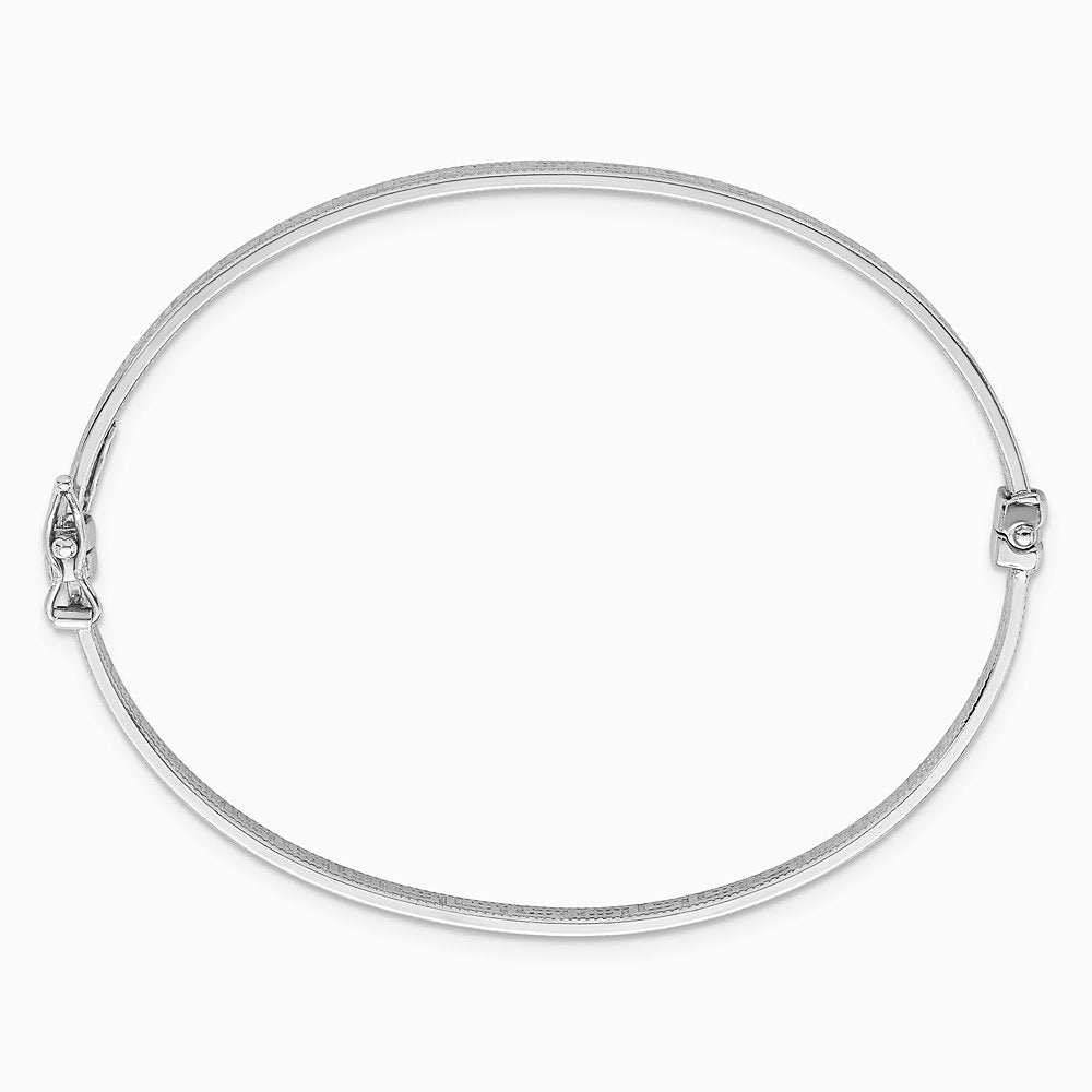 Sterling Silver RH-plated Polished Textured Greek Key Hinged Bangle - Product Photo