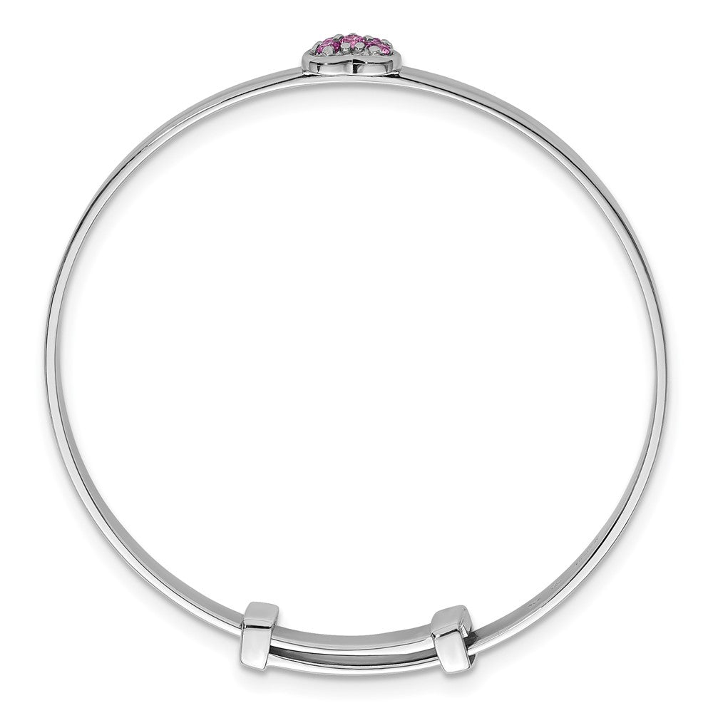 Sterling Silver Rh-plated Pink CZ Heart Children's Expandable Bangle - Product Photo