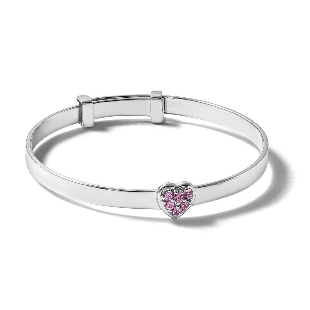 Sterling Silver Rh-plated Pink CZ Heart Children's Expandable Bangle - Product Photo