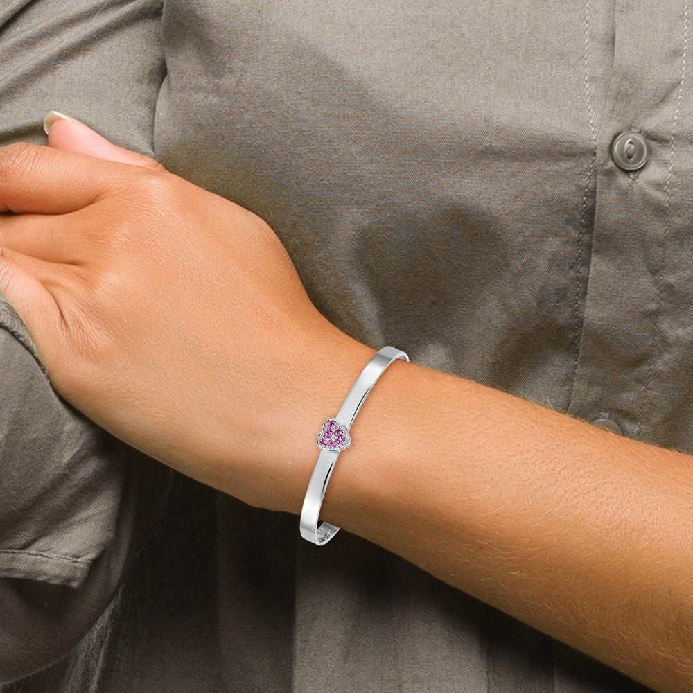 Sterling Silver Rh-plated Pink CZ Heart Children's Expandable Bangle - Product Photo