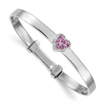 Sterling Silver Rh-plated Pink CZ Heart Children's Expandable Bangle - Product Photo