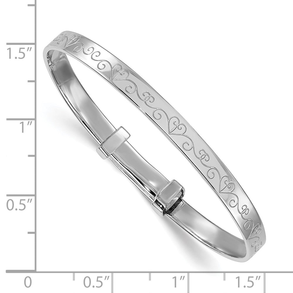 Sterling Silver Rh-plated Heart Pattern Children's Expandable Bangle - Product Photo