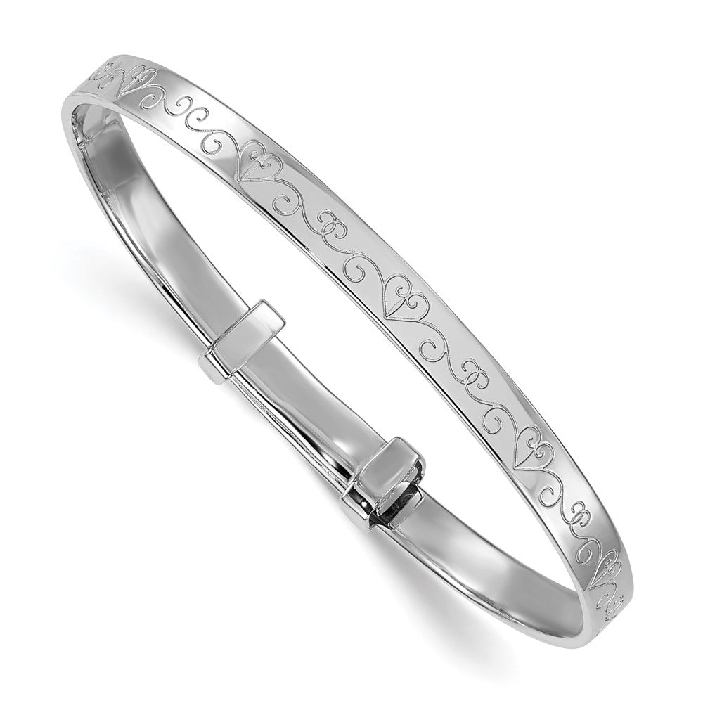 Sterling Silver Rh-plated Heart Pattern Children's Expandable Bangle - Product Photo