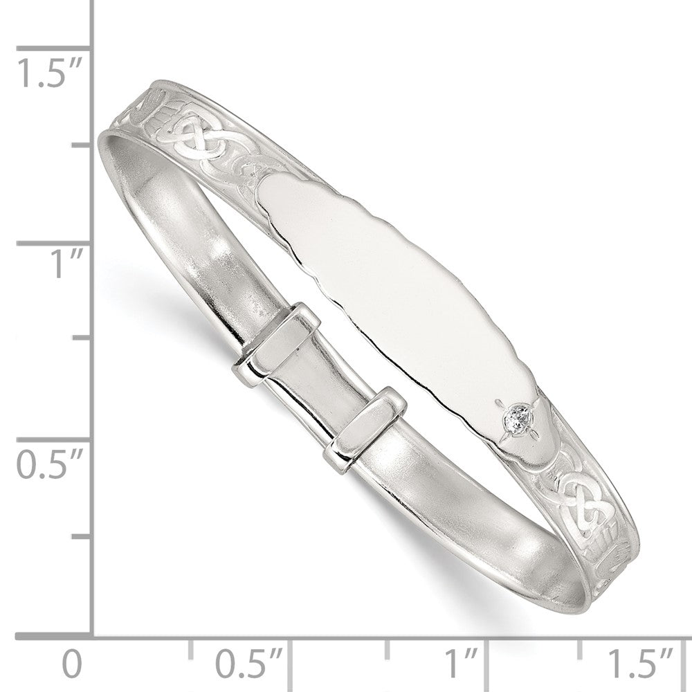 Sterling Silver Polish CZ Claddagh Slip On Children's ID Expandable Bangle - Product Photo