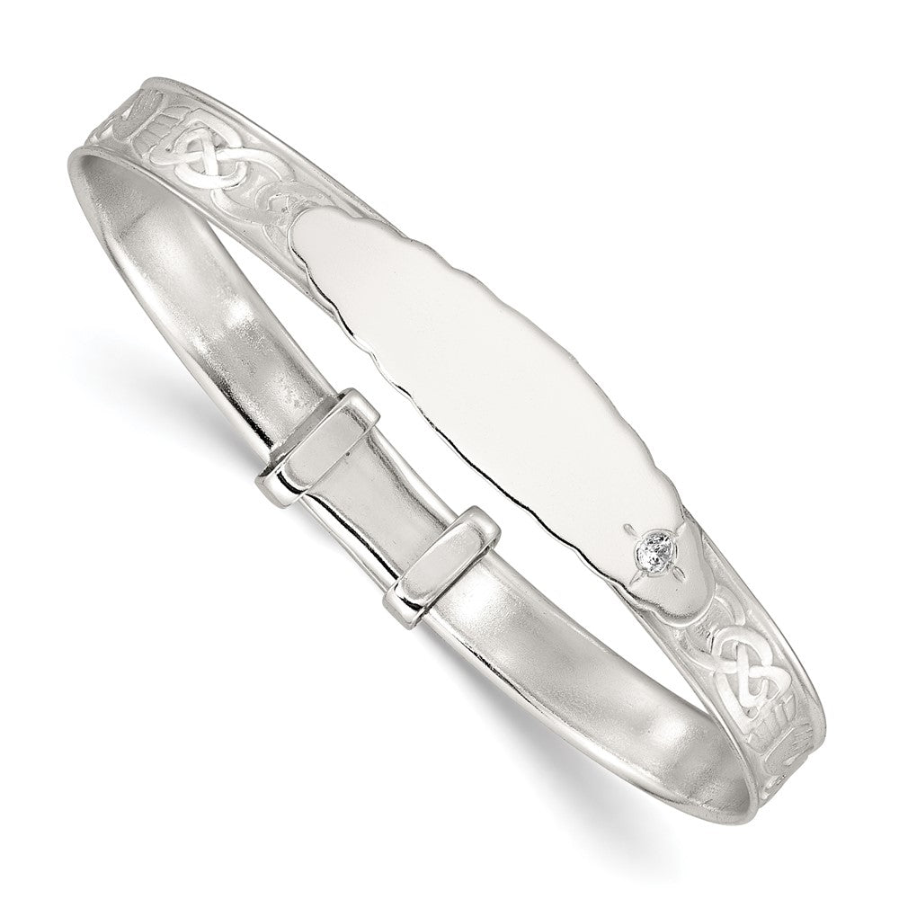 Sterling Silver Polish CZ Claddagh Slip On Children's ID Expandable Bangle - Product Photo
