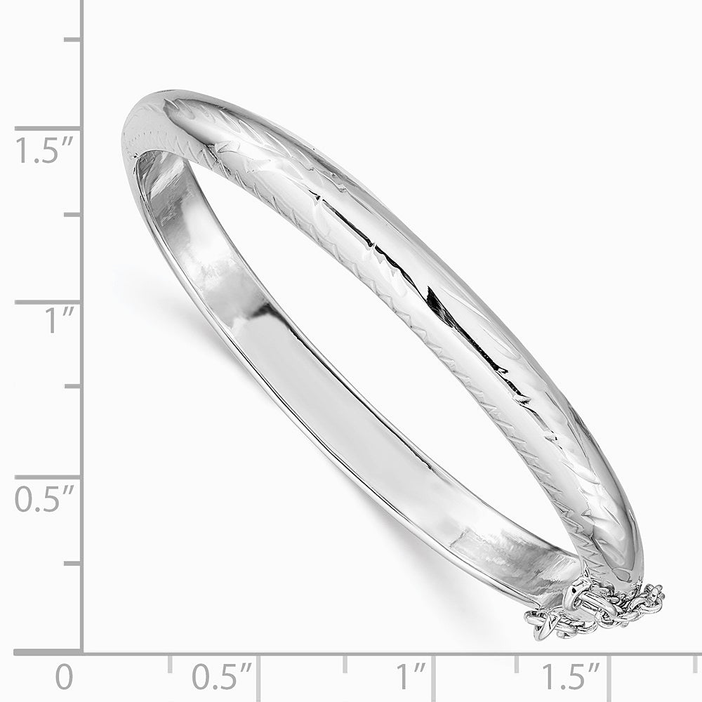 Sterling Silver RH-plated Polished Diamond-Cut 5mm Hinged Baby Bangle Bracelet - Product Photo