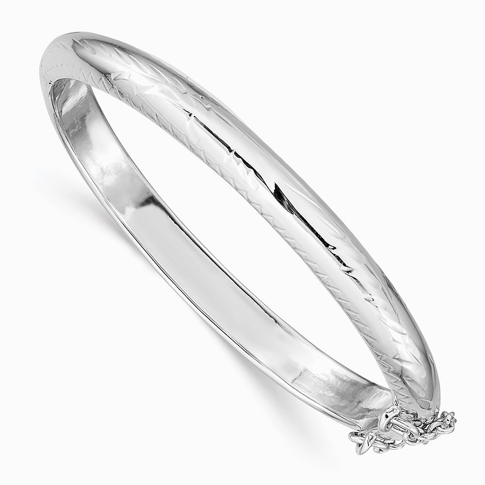 Sterling Silver RH-plated Polished Diamond-Cut 5mm Hinged Baby Bangle Bracelet