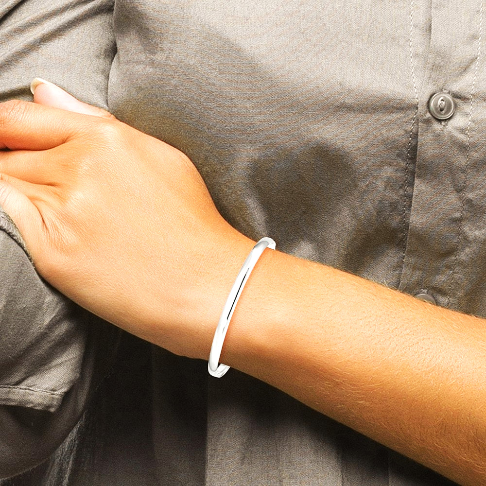 Sterling Silver 4mm Solid Polished Plain Slip-On Bangle Bracelet - Product Photo