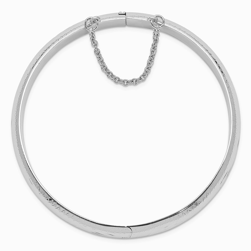 Sterling Silver Rhodium-plated 9.5mm Diamond-Cut Fancy Hinged Bangle Bracelet - Product Photo