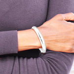 Sterling Silver Rhodium-plated 9.5mm Diamond-Cut Fancy Hinged Bangle Bracelet - Product Photo
