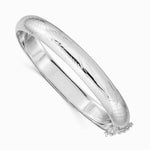 Sterling Silver Rhodium-plated 9.5mm Diamond-Cut Fancy Hinged Bangle Bracelet - Product Photo