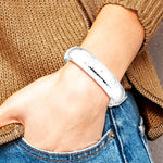 Sterling Silver Rhodium-plated Diamond-Cut 15mm Fancy Hinged Bangle Bracelet - Product Photo