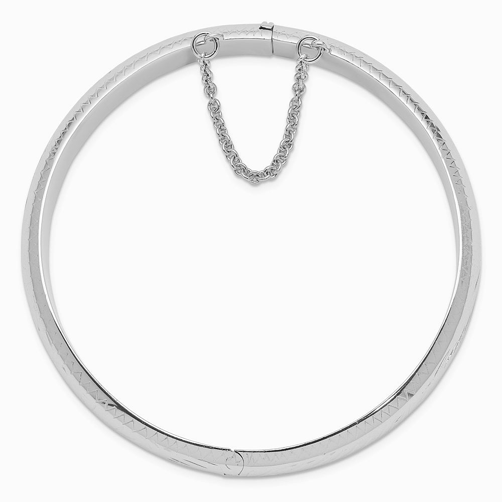 Sterling Silver Rhodium-plated Diamond-Cut 10.25mm Hinged Bangle Bracelet - Product Photo