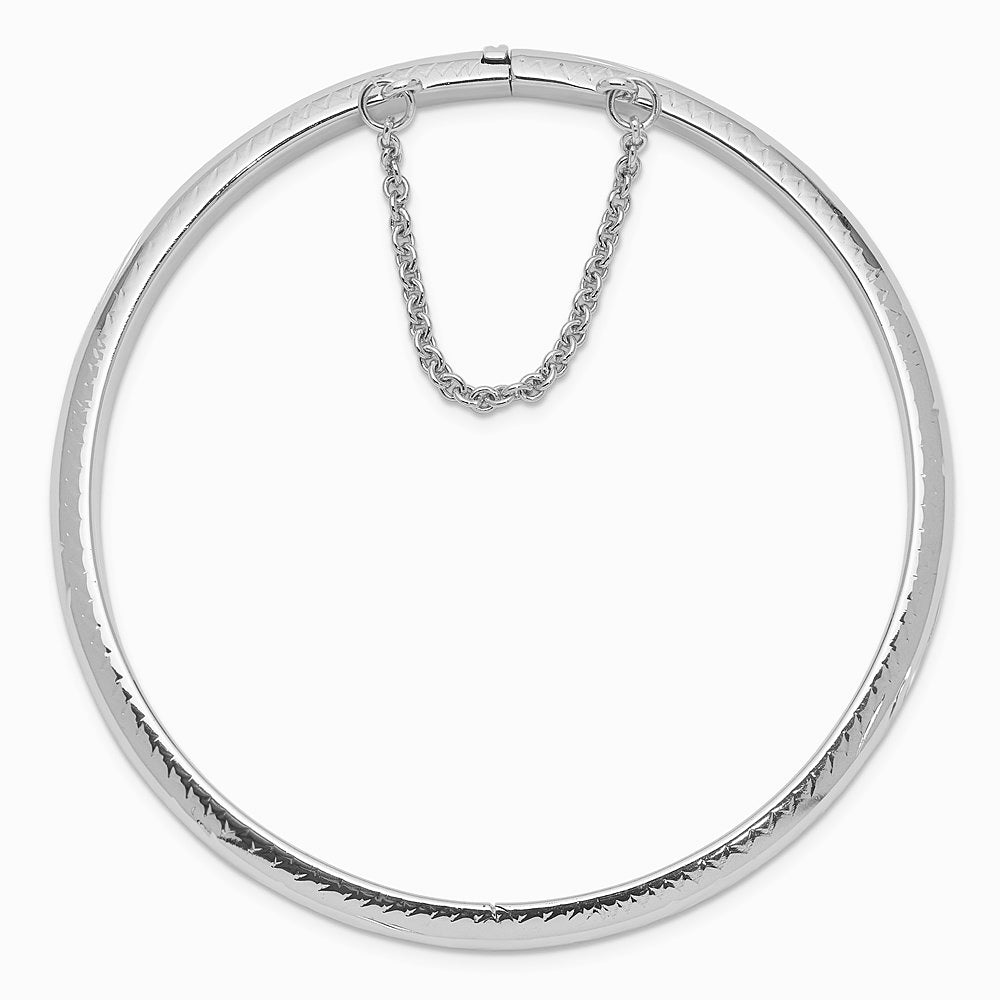 Sterling Silver Rhodium-plated 5mm Diamond-Cut Hinged Bangle Bracelet - Product Photo