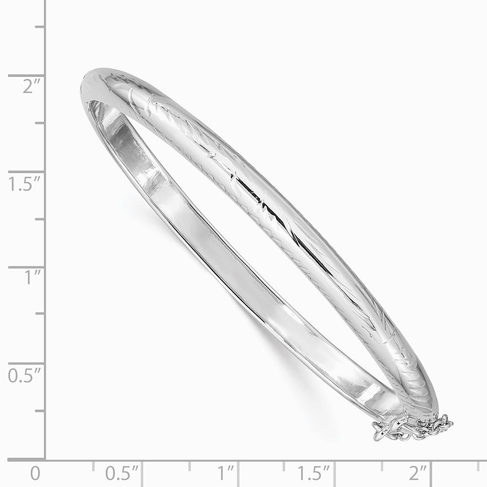 Sterling Silver Rhodium-plated 5mm Diamond-Cut Hinged Bangle Bracelet - Product Photo