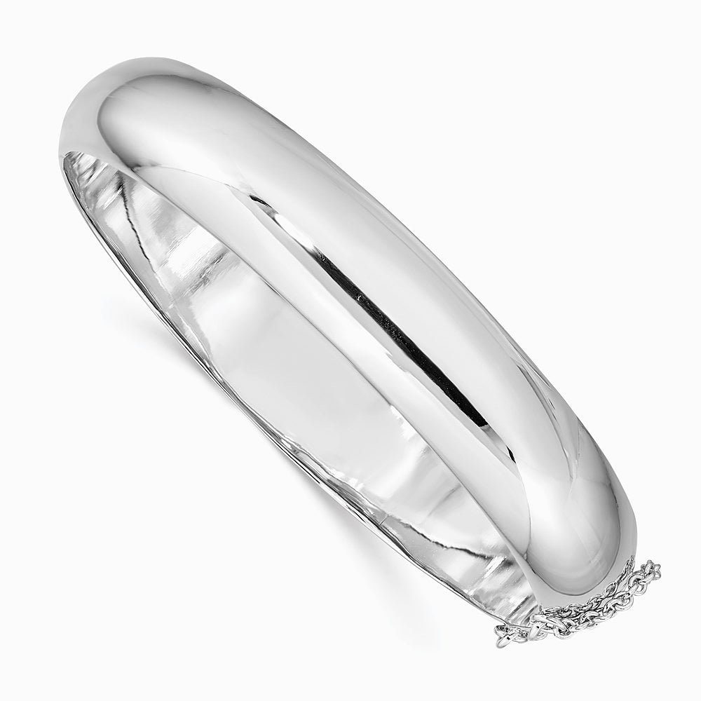 Sterling Silver Rhodium-plated 12.00mm Hinged Bangle Bracelet
