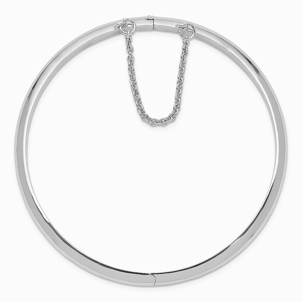 Sterling Silver Rhodium-plated 5mm with Chain Hinged Bangle - Product Photo
